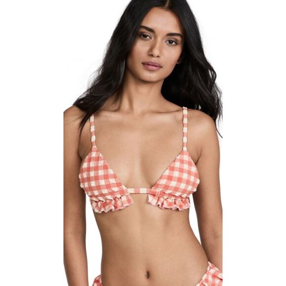 Montce Ruffle Triangle Bikini Top Shrimp Gingham - S - Picture 1 of 3